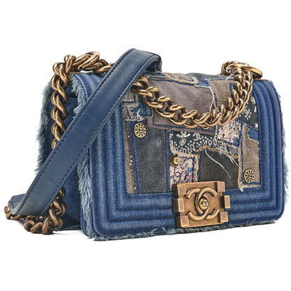 CHANEL Boy Chanel 20cm Chain Shoulder Denim Blue Gold-Tone Hardware, Pre-Owned