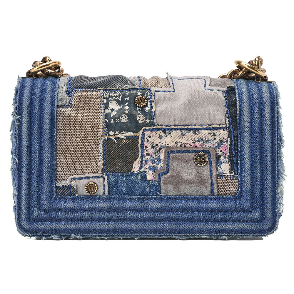 CHANEL Boy Chanel 20cm Chain Shoulder Denim Blue Gold-Tone Hardware, Pre-Owned