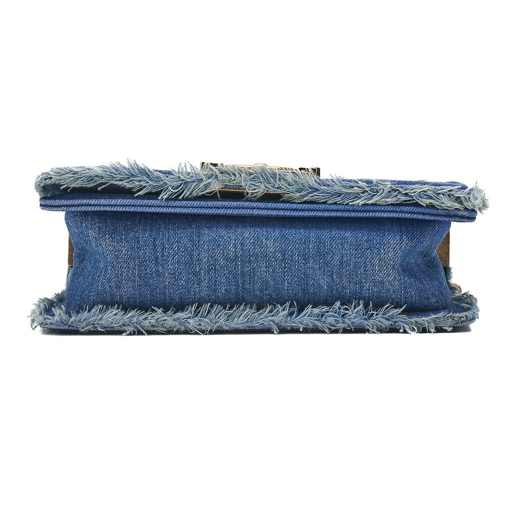 CHANEL Boy Chanel 20cm Chain Shoulder Denim Blue Gold-Tone Hardware, Pre-Owned