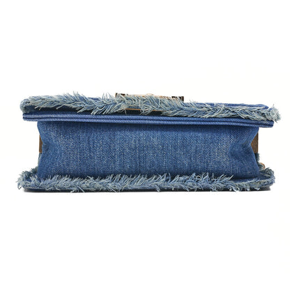 CHANEL Boy Chanel 20cm Chain Shoulder Denim Blue Gold-Tone Hardware, Pre-Owned