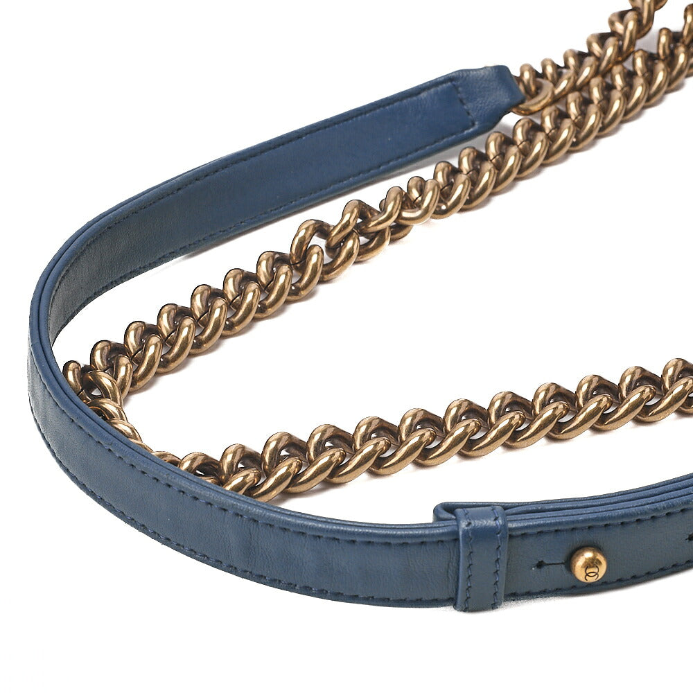 CHANEL Boy Chanel 20cm Chain Shoulder Denim Blue Gold-Tone Hardware, Pre-Owned