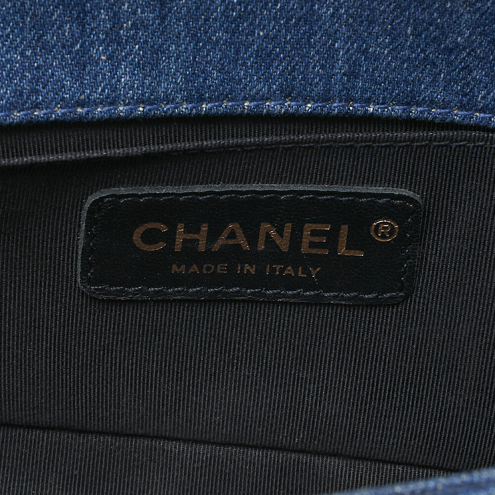 CHANEL Boy Chanel 20cm Chain Shoulder Denim Blue Gold-Tone Hardware, Pre-Owned