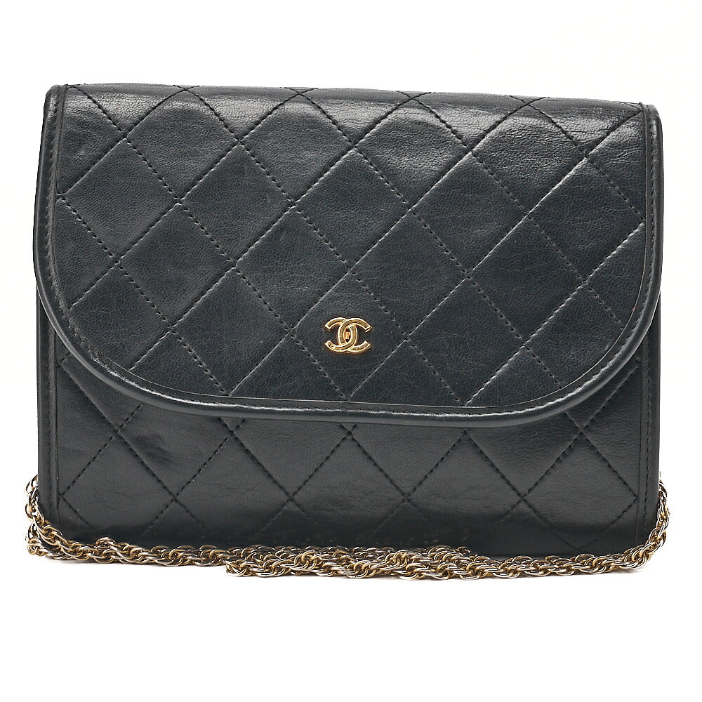 CHANEL Shoulder Bag Matelasse Push Lock Lambskin Black Gold-Tone Hardware, Pre-Owned