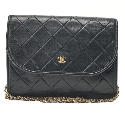 CHANEL Shoulder Bag Matelasse Push Lock Lambskin Black Gold-Tone Hardware, Pre-Owned