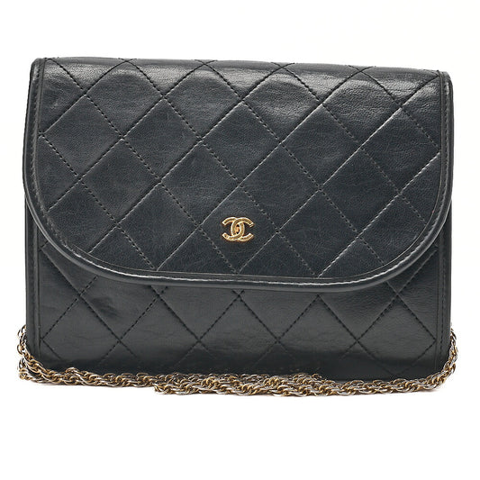 CHANEL Shoulder Bag Matelasse Push Lock Lambskin Black Gold-Tone Hardware, Pre-Owned