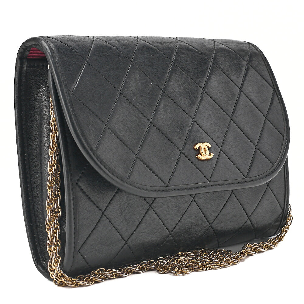 CHANEL Shoulder Bag Matelasse Push Lock Lambskin Black Gold-Tone Hardware, Pre-Owned