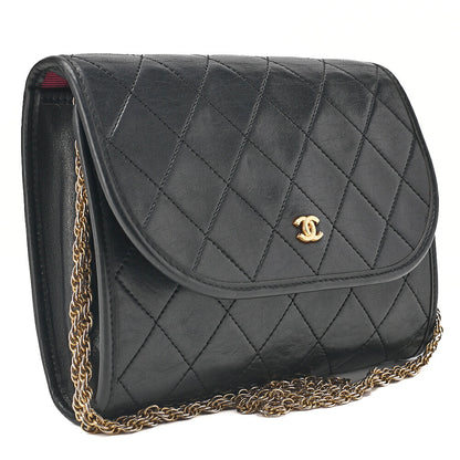 CHANEL Shoulder Bag Matelasse Push Lock Lambskin Black Gold-Tone Hardware, Pre-Owned