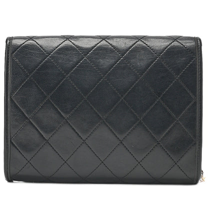 CHANEL Shoulder Bag Matelasse Push Lock Lambskin Black Gold-Tone Hardware, Pre-Owned
