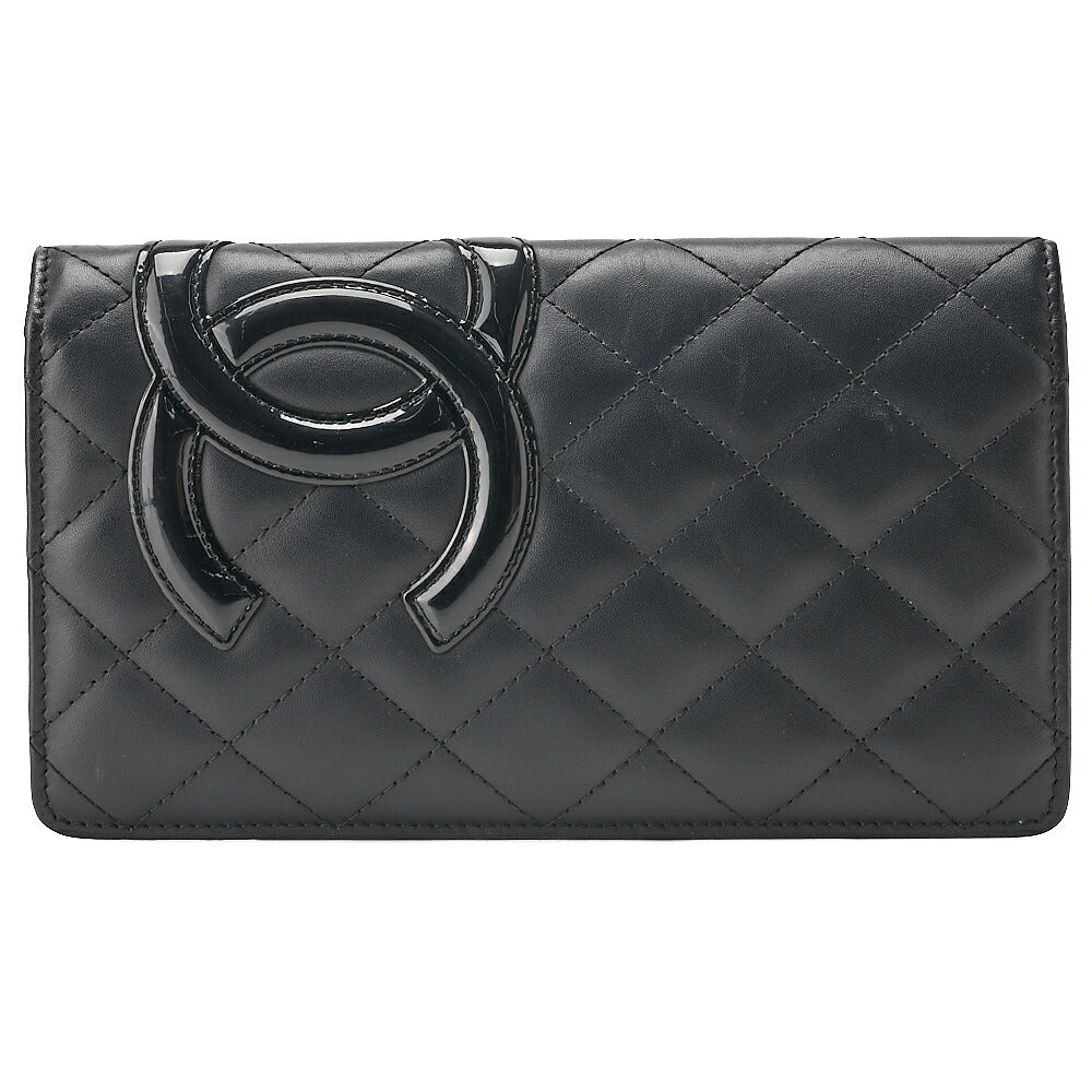 CHANEL Calf Leather Kanbon Line Matelasse Bi-Fold Long Wallet Black Silver-Tone Hardware, Pre-Owned