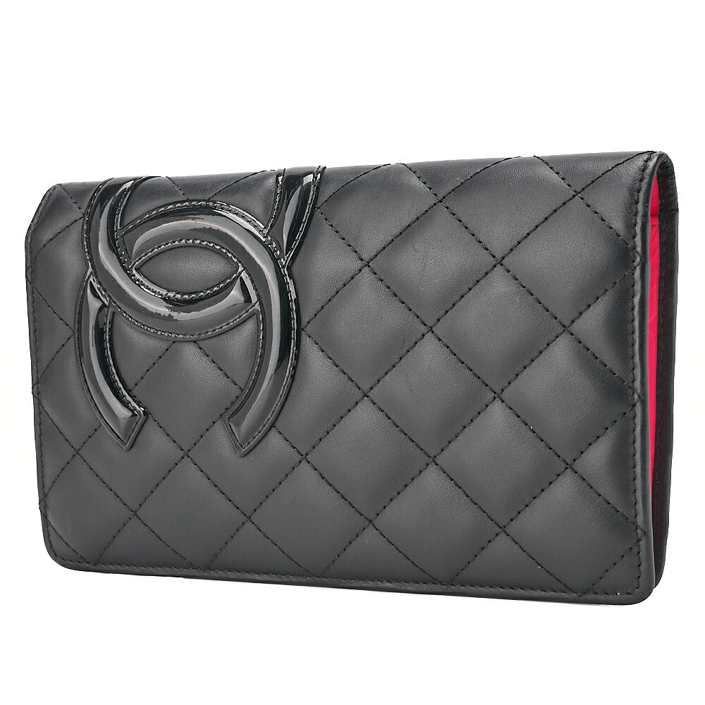 CHANEL Calf Leather Kanbon Line Matelasse Bi-Fold Long Wallet Black Silver-Tone Hardware, Pre-Owned