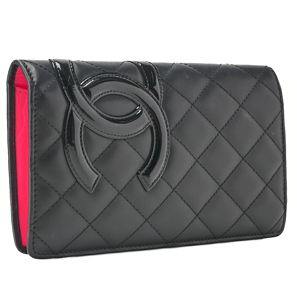 CHANEL Calf Leather Kanbon Line Matelasse Bi-Fold Long Wallet Black Silver-Tone Hardware, Pre-Owned