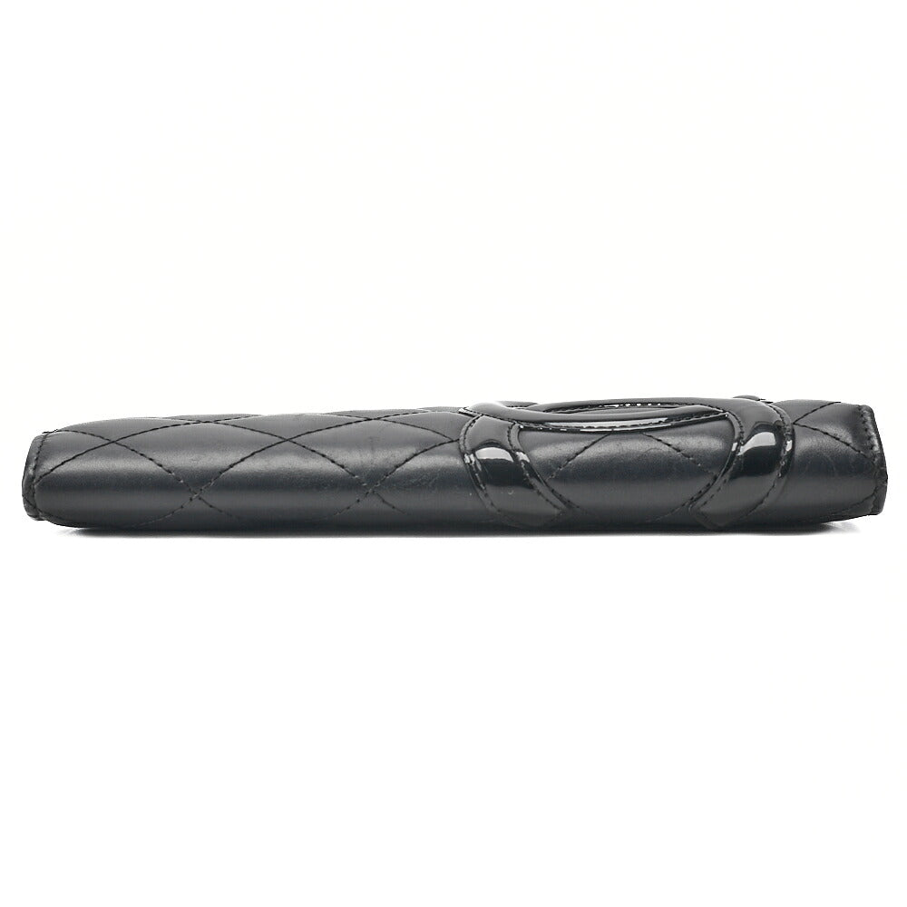 CHANEL Calf Leather Kanbon Line Matelasse Bi-Fold Long Wallet Black Silver-Tone Hardware, Pre-Owned
