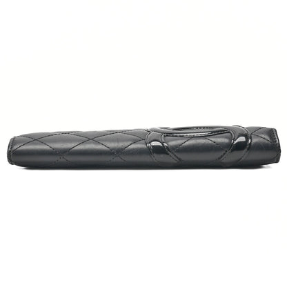 CHANEL Calf Leather Kanbon Line Matelasse Bi-Fold Long Wallet Black Silver-Tone Hardware, Pre-Owned