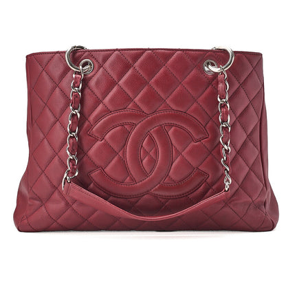 CHANEL Matelasse GST Coco Mark Double Chain Shoulder Caviar Skin Red Silver-Tone Hardware, Pre-Owned