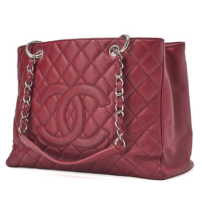 CHANEL Matelasse GST Coco Mark Double Chain Shoulder Caviar Skin Red Silver-Tone Hardware, Pre-Owned