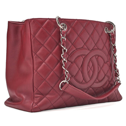 CHANEL Matelasse GST Coco Mark Double Chain Shoulder Caviar Skin Red Silver-Tone Hardware, Pre-Owned