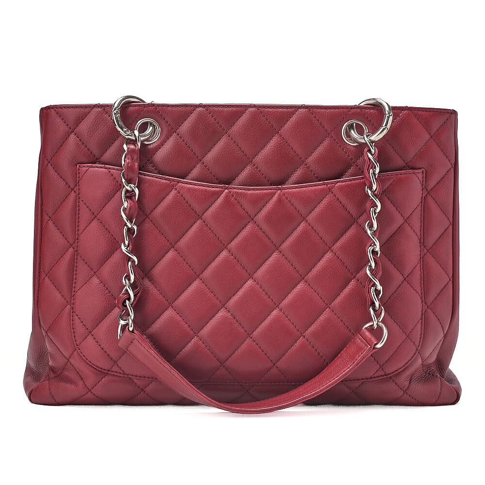 CHANEL Matelasse GST Coco Mark Double Chain Shoulder Caviar Skin Red Silver-Tone Hardware, Pre-Owned