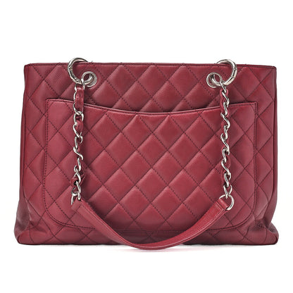 CHANEL Matelasse GST Coco Mark Double Chain Shoulder Caviar Skin Red Silver-Tone Hardware, Pre-Owned