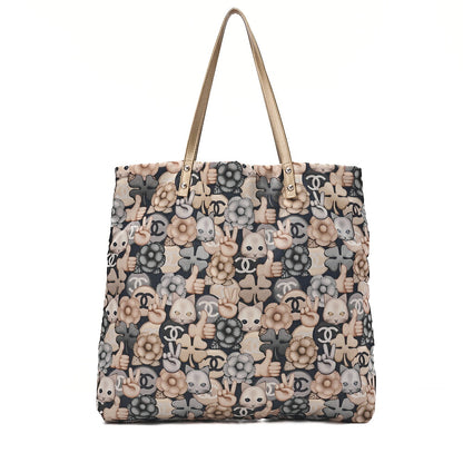 CHANEL Tote Bag Nylon Superpet Cat Pattern Black Beige Silver -Tone Hardware, Pre-Owned