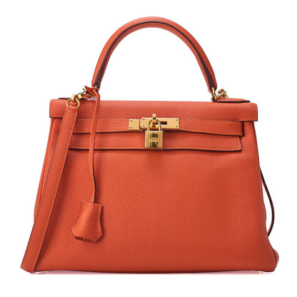 HERMES Hermes Kelly 28 Handbag Inline Stitch Togo Orange Foo Gold-Tone Hardware, Pre-Owned
