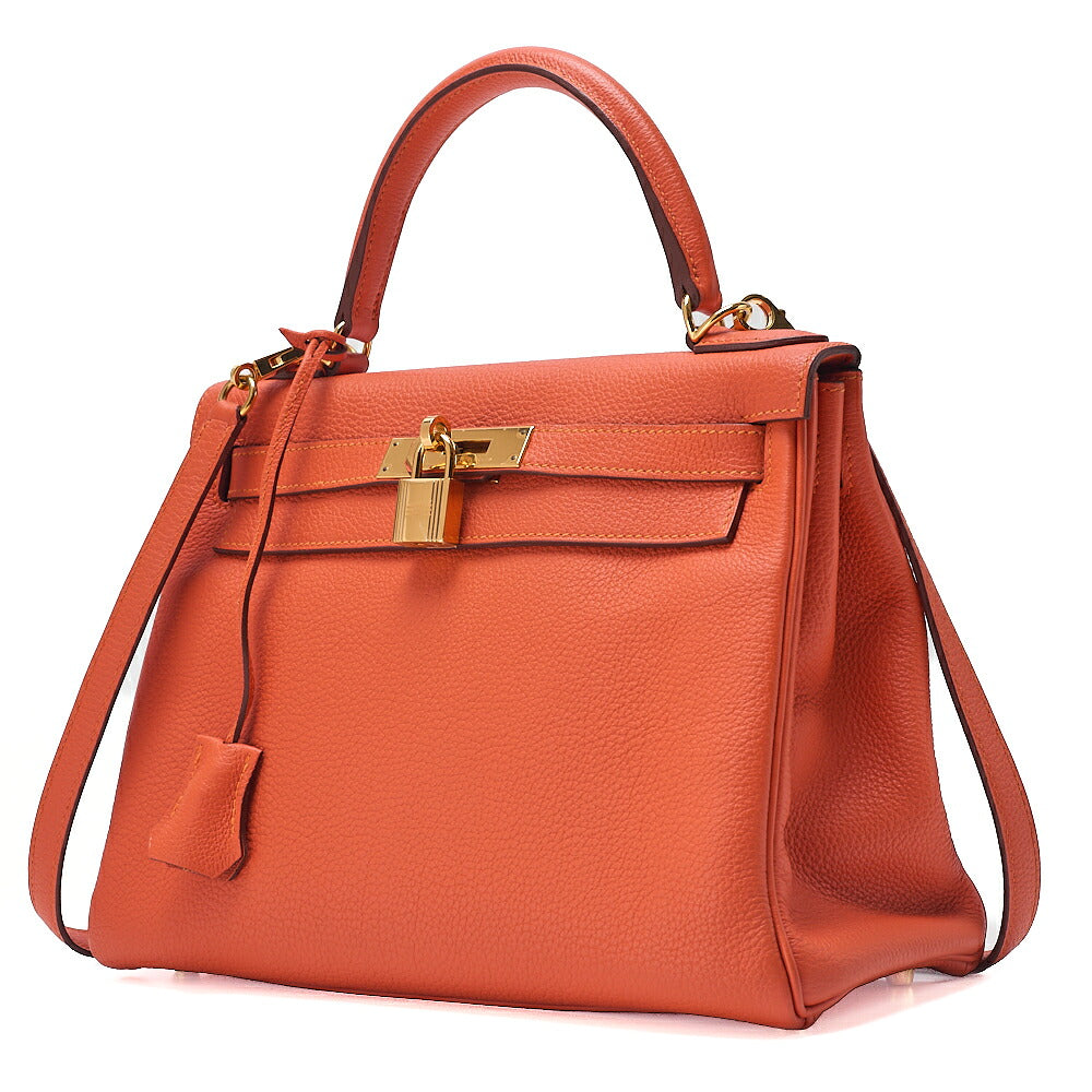 HERMES Hermes Kelly 28 Handbag Inline Stitch Togo Orange Foo Gold-Tone Hardware, Pre-Owned
