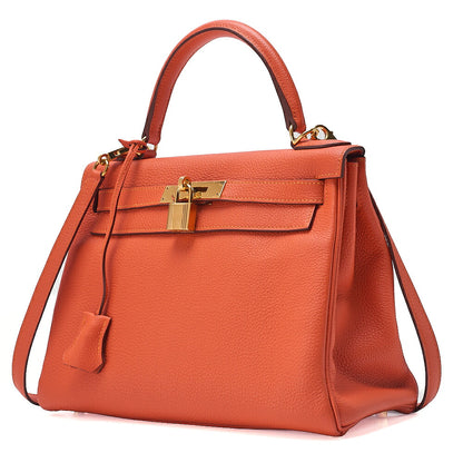 HERMES Hermes Kelly 28 Handbag Inline Stitch Togo Orange Foo Gold-Tone Hardware, Pre-Owned