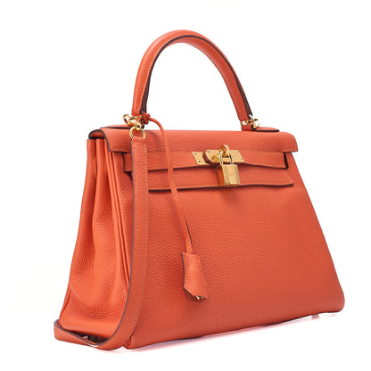 HERMES Hermes Kelly 28 Handbag Inline Stitch Togo Orange Foo Gold-Tone Hardware, Pre-Owned