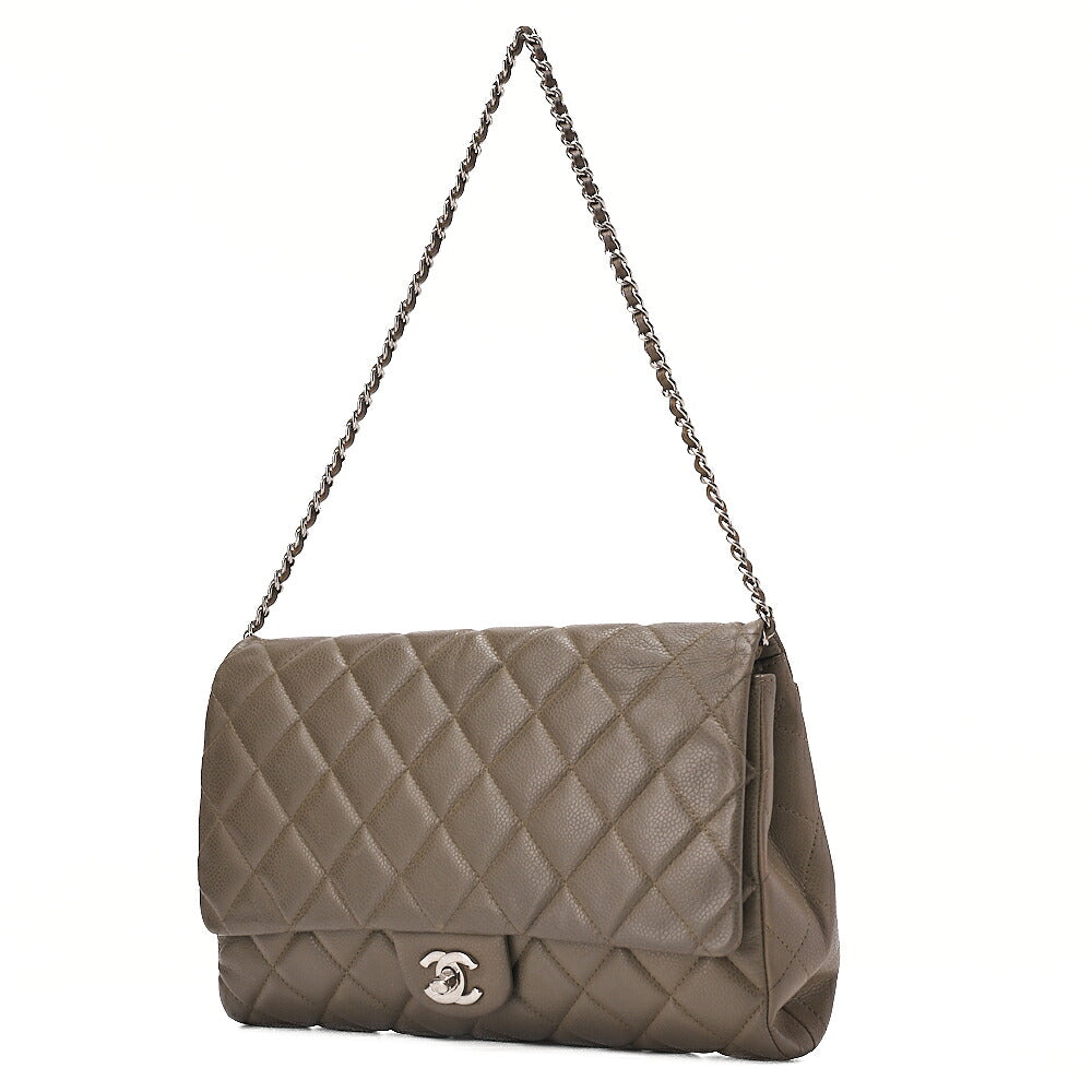 CHANEL Caviar Skin Matelasse Single Flap Chain Shoulder Green Silver-Tone Hardware, Pre-Owned