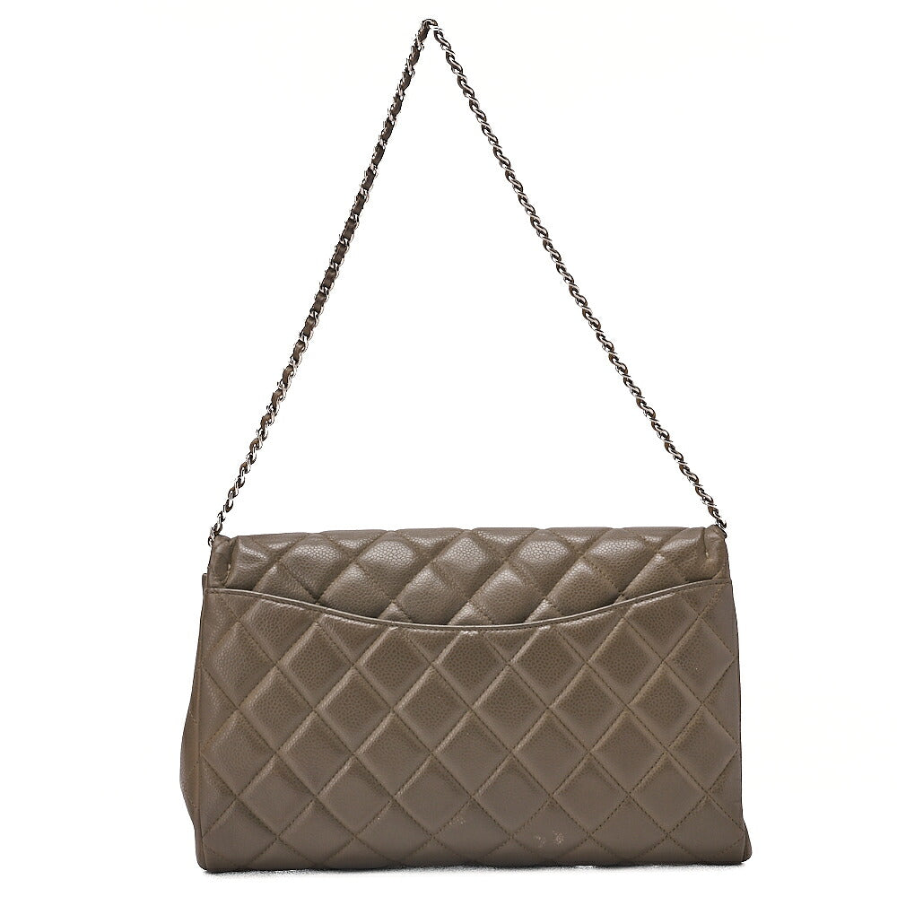 CHANEL Caviar Skin Matelasse Single Flap Chain Shoulder Green Silver-Tone Hardware, Pre-Owned