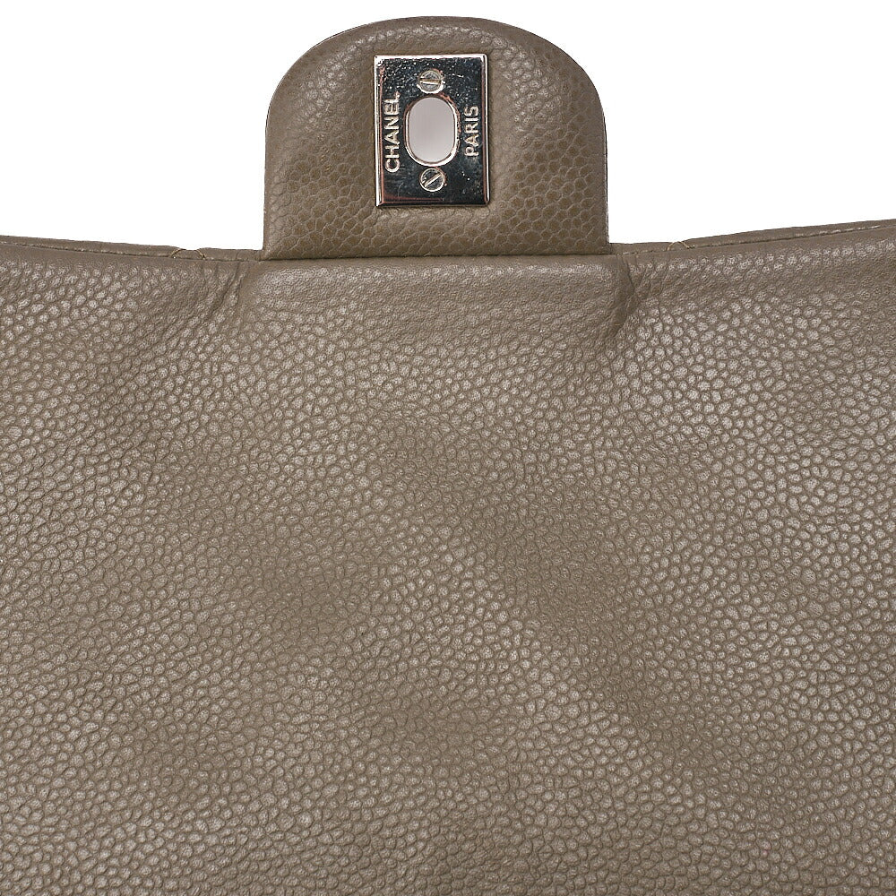 CHANEL Caviar Skin Matelasse Single Flap Chain Shoulder Green Silver-Tone Hardware, Pre-Owned