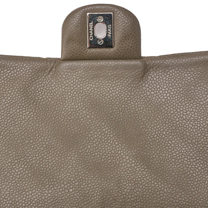 CHANEL Caviar Skin Matelasse Single Flap Chain Shoulder Green Silver-Tone Hardware, Pre-Owned