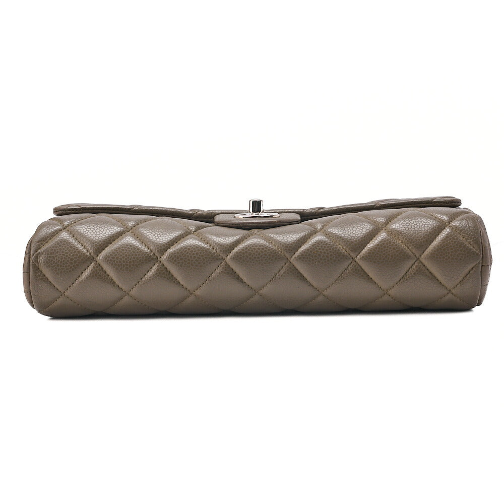 CHANEL Caviar Skin Matelasse Single Flap Chain Shoulder Green Silver-Tone Hardware, Pre-Owned