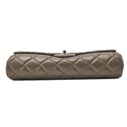 CHANEL Caviar Skin Matelasse Single Flap Chain Shoulder Green Silver-Tone Hardware, Pre-Owned