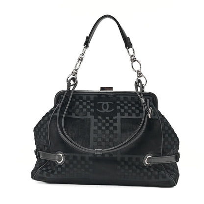 CHANEL Velvet x Lamb Coco Mark Kiss Clasp 2-Way Handbag Shoulder Bag Black Silver-Tone Hardware, Pre-Owned