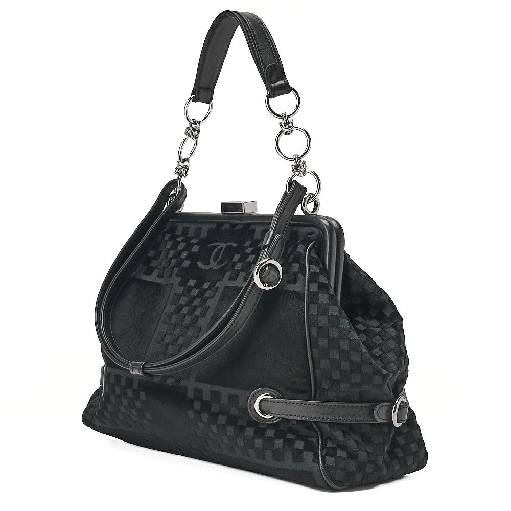 CHANEL Velvet x Lamb Coco Mark Kiss Clasp 2-Way Handbag Shoulder Bag Black Silver-Tone Hardware, Pre-Owned