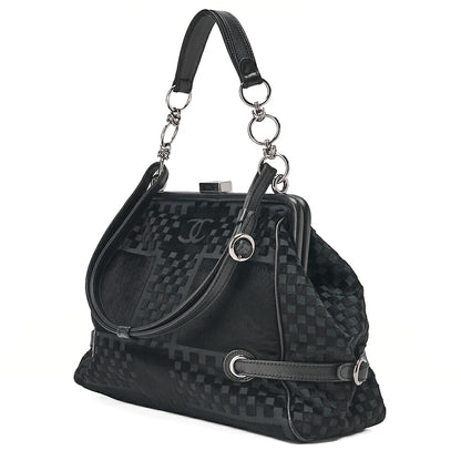 CHANEL Velvet x Lamb Coco Mark Kiss Clasp 2-Way Handbag Shoulder Bag Black Silver-Tone Hardware, Pre-Owned