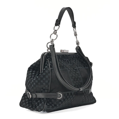 CHANEL Velvet x Lamb Coco Mark Kiss Clasp 2-Way Handbag Shoulder Bag Black Silver-Tone Hardware, Pre-Owned
