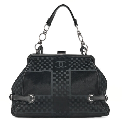CHANEL Velvet x Lamb Coco Mark Kiss Clasp 2-Way Handbag Shoulder Bag Black Silver-Tone Hardware, Pre-Owned