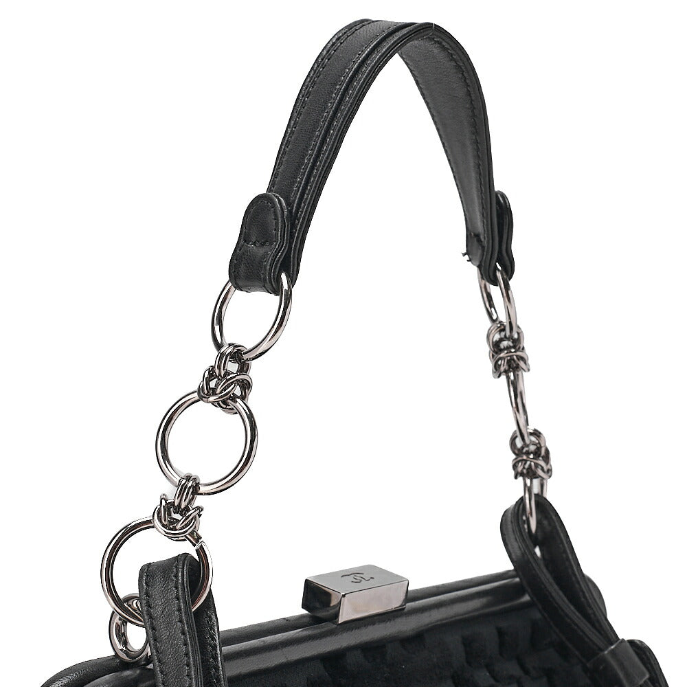 CHANEL Velvet x Lamb Coco Mark Kiss Clasp 2-Way Handbag Shoulder Bag Black Silver-Tone Hardware, Pre-Owned