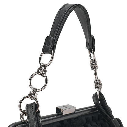 CHANEL Velvet x Lamb Coco Mark Kiss Clasp 2-Way Handbag Shoulder Bag Black Silver-Tone Hardware, Pre-Owned