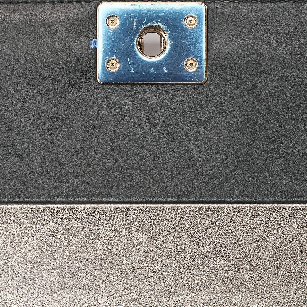 CHANEL Boy Chanel 25 Lambskin Chain Shoulder Bicolor Gold x Black Gold-Tone Hardware, Pre-Owned