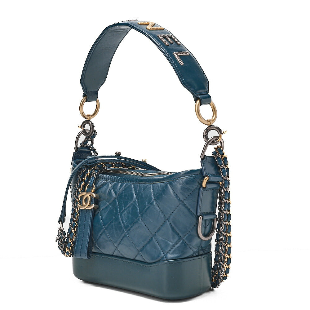 CHANEL Vintage Calf Gabrielle de Chanel 2-way Chain Shoulder Glyn Gold ｘSilver-Tone Hardware, Pre-Owned