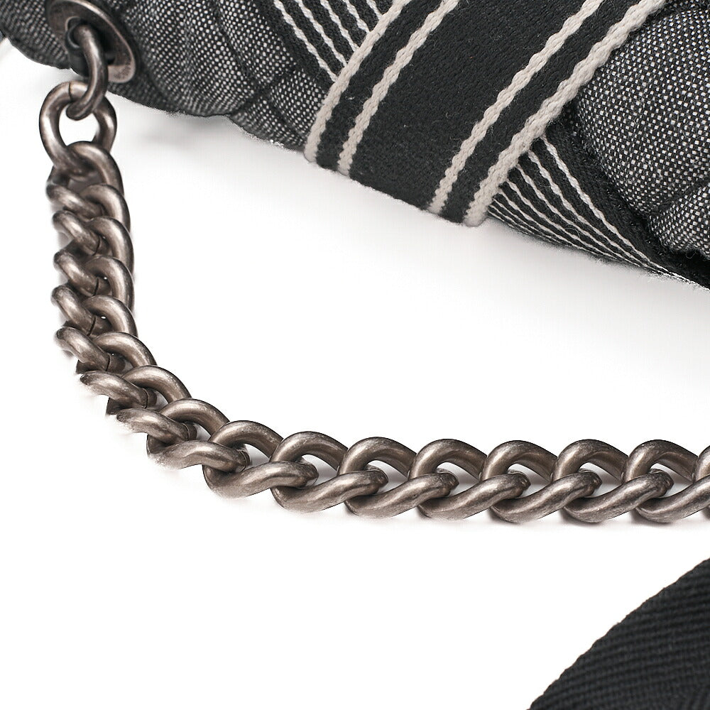 CHANEL Denim x Canvas x Lamb Airline 2-Way Shoulder Bag Black x Gray Silver-Tone Hardware, Pre-Owned