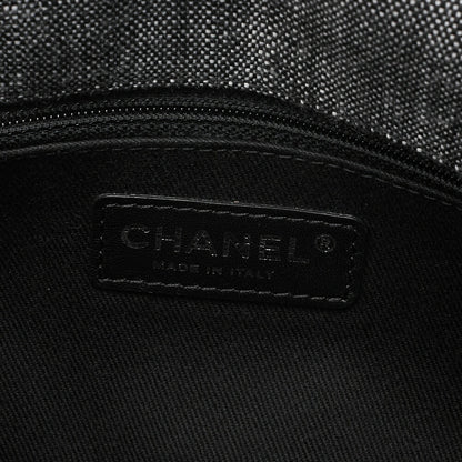 CHANEL Denim x Canvas x Lamb Airline 2-Way Shoulder Bag Black x Gray Silver-Tone Hardware, Pre-Owned