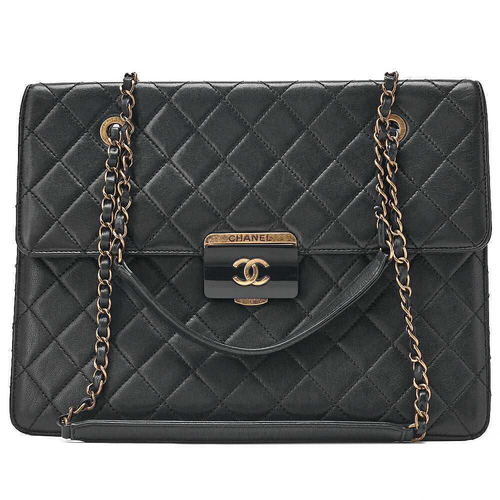 CHANEL Chain Shoulder Matelasse Bicolole Calfskin Black Gold-Tone Hardware, Pre-Owned