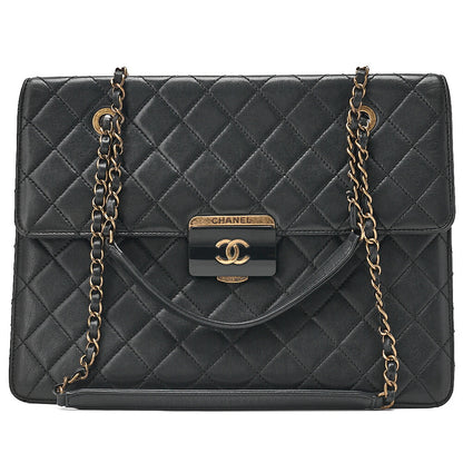CHANEL Chain Shoulder Matelasse Bicolole Calfskin Black Gold-Tone Hardware, Pre-Owned