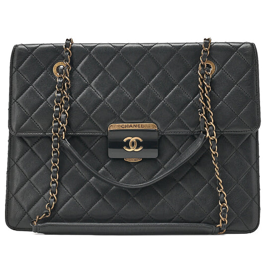 CHANEL Chain Shoulder Matelasse Bicolole Calfskin Black Gold-Tone Hardware, Pre-Owned