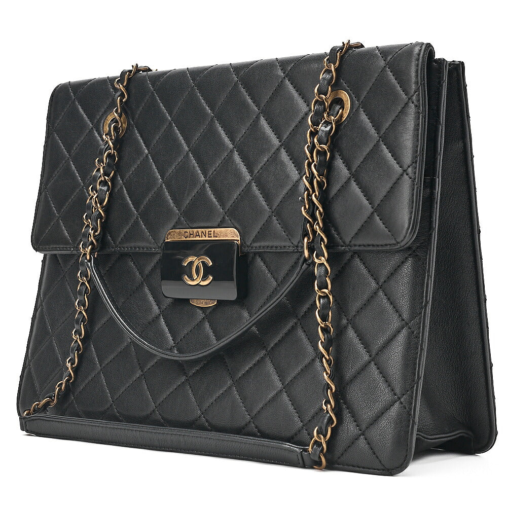 CHANEL Chain Shoulder Matelasse Bicolole Calfskin Black Gold-Tone Hardware, Pre-Owned