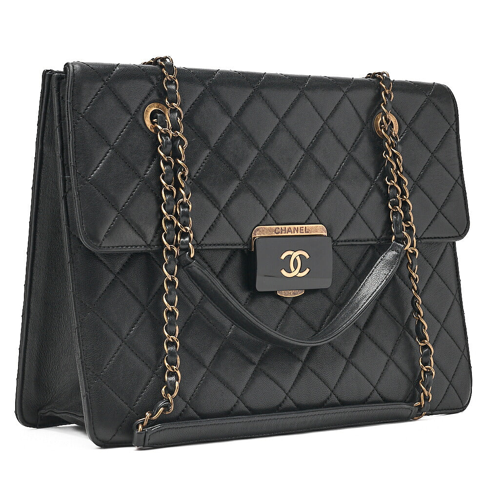 CHANEL Chain Shoulder Matelasse Bicolole Calfskin Black Gold-Tone Hardware, Pre-Owned