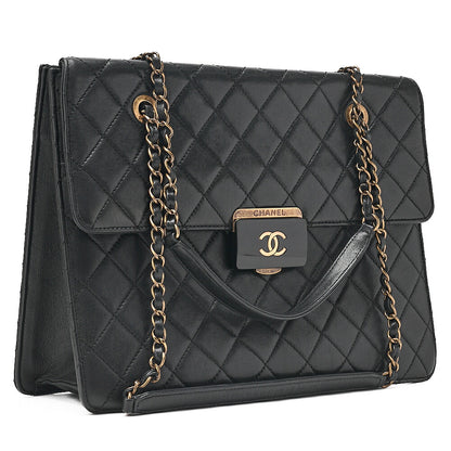 CHANEL Chain Shoulder Matelasse Bicolole Calfskin Black Gold-Tone Hardware, Pre-Owned